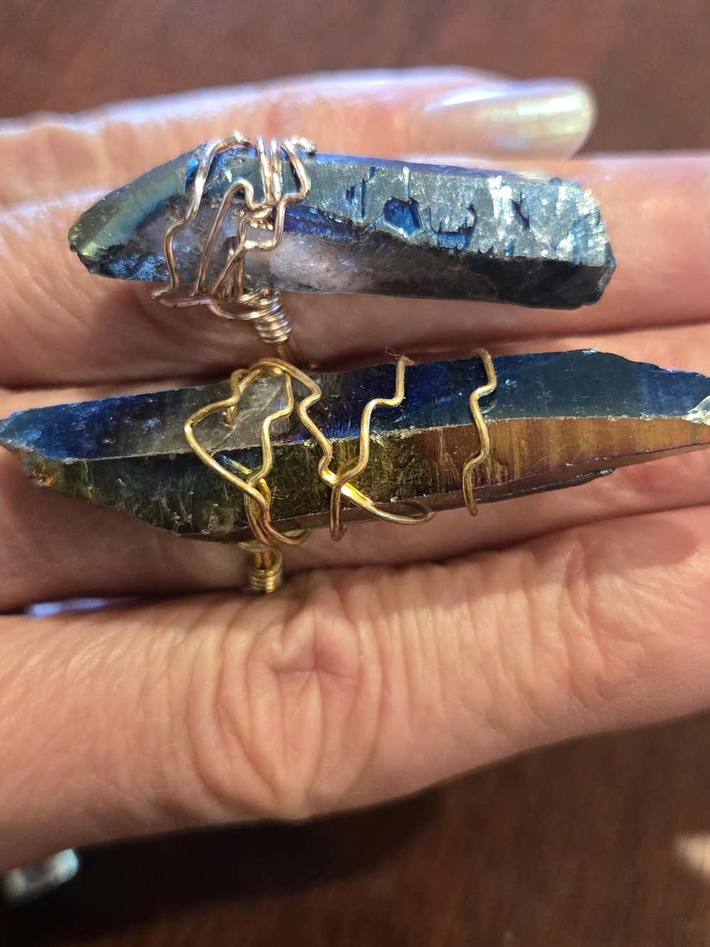 2 Iridescent Blue Titanium Quartz Wire-Wrapped Pendant - Picture 4 of 4